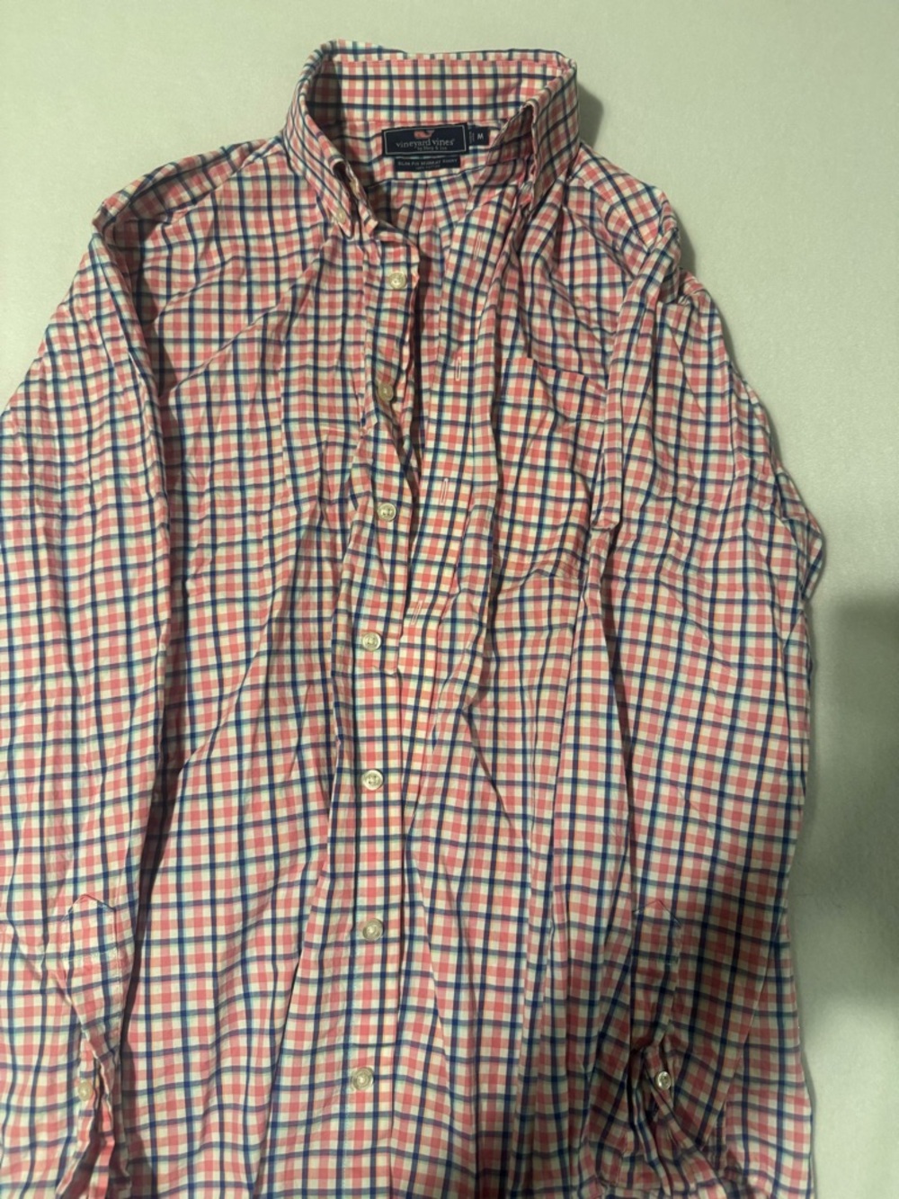 Vineyard Vines Men’s Pink & Blue Plaid Button-Down Shirt